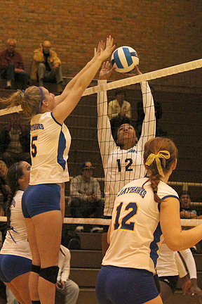 Audrey Skrabis with one of her four blocks.