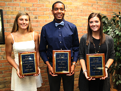 MCC held its annual Outstanding Student-Athlete Awards Luncheon on June 1 in the Blue and Gold Room. The 2017-18 finalists and their families were invited to the event. Robbie Berg (left), who was MCC’s first-ever First Team NJCAA Volleyball All-American, was the John G. Thompson Student Athlete of the Year Award winner. Samantha Taylor, team captain and defensive standout on MCC’s state championship basketball team, was voted the Female Athlete of the Year. Sergio Diaz, a two-time all-conference basketball player, was named the Male Athlete of the Year.