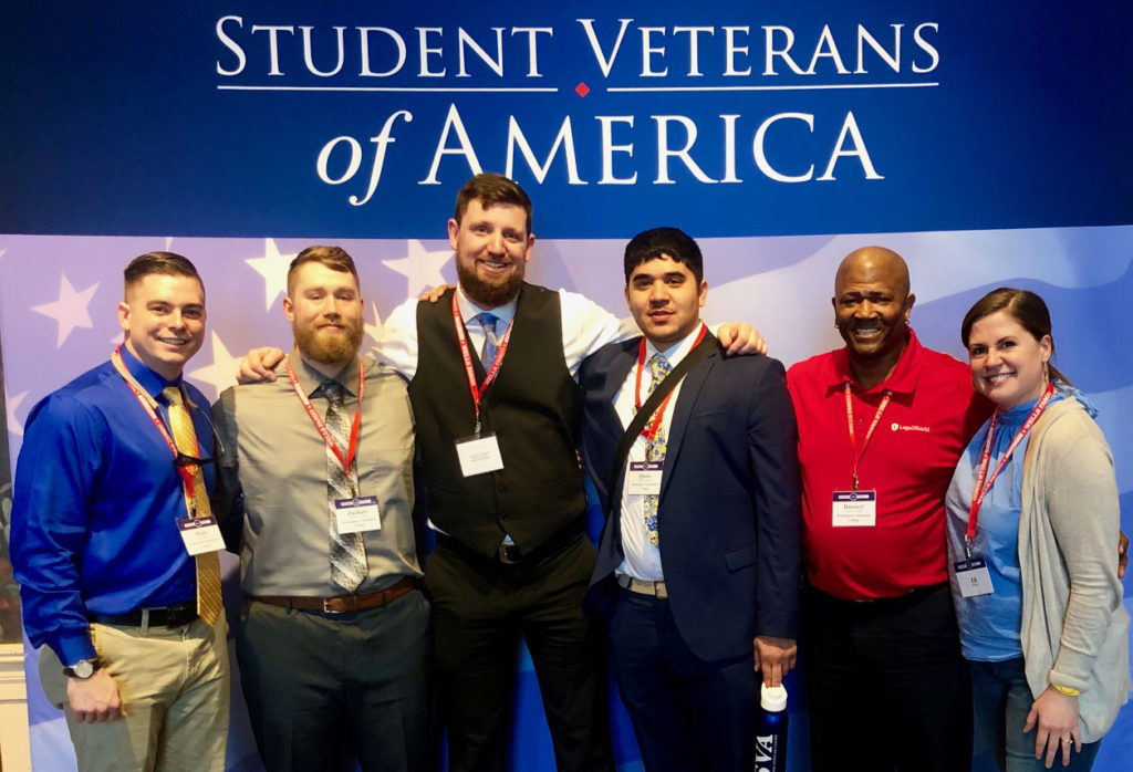 Members of the Muskegon Community College’s Student Veterans of America Chapter attended the organization’s national conference in Orlando, FL, on Jan. 3-5, 2019. Pictured left to right are: Blake Kelley (US Navy veteran), Zach Chvala (US Army veteran), Chris Bode (US Marine Corps veteran). Orlando Santiago (US Army veteran), Darroyl Cooper (US Army, retired) and the chapter’s advisor Eli Fox.