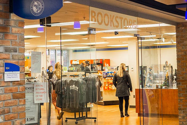 Bookstore with glass doors at Muskegon Community College.