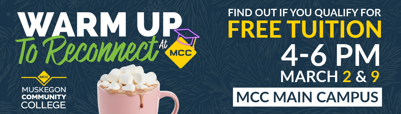 Warm up to Reconnect at MCC banner. With hot cocoa and marshmallows in a coffee cup.