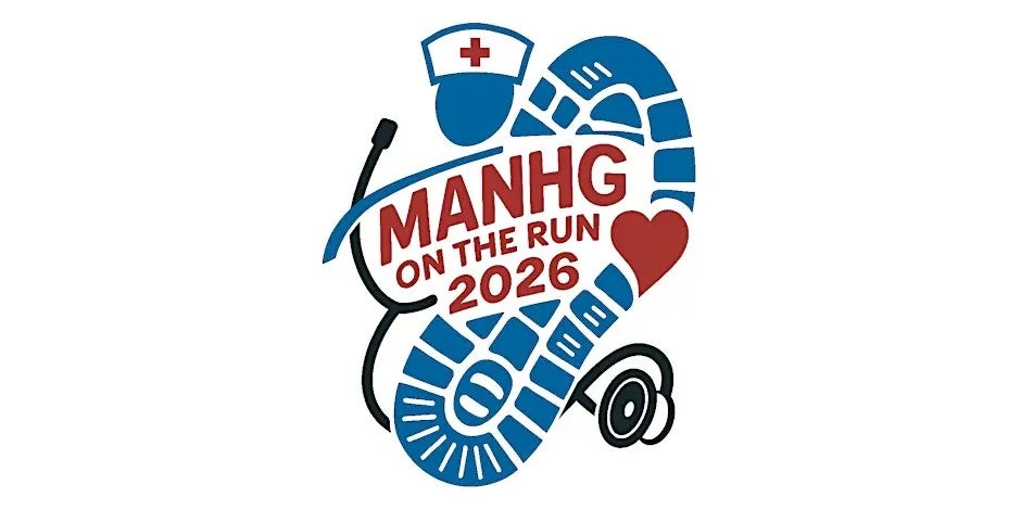 Graphic of MANHG 5K run. There is a footprint with a stethoscope around it.