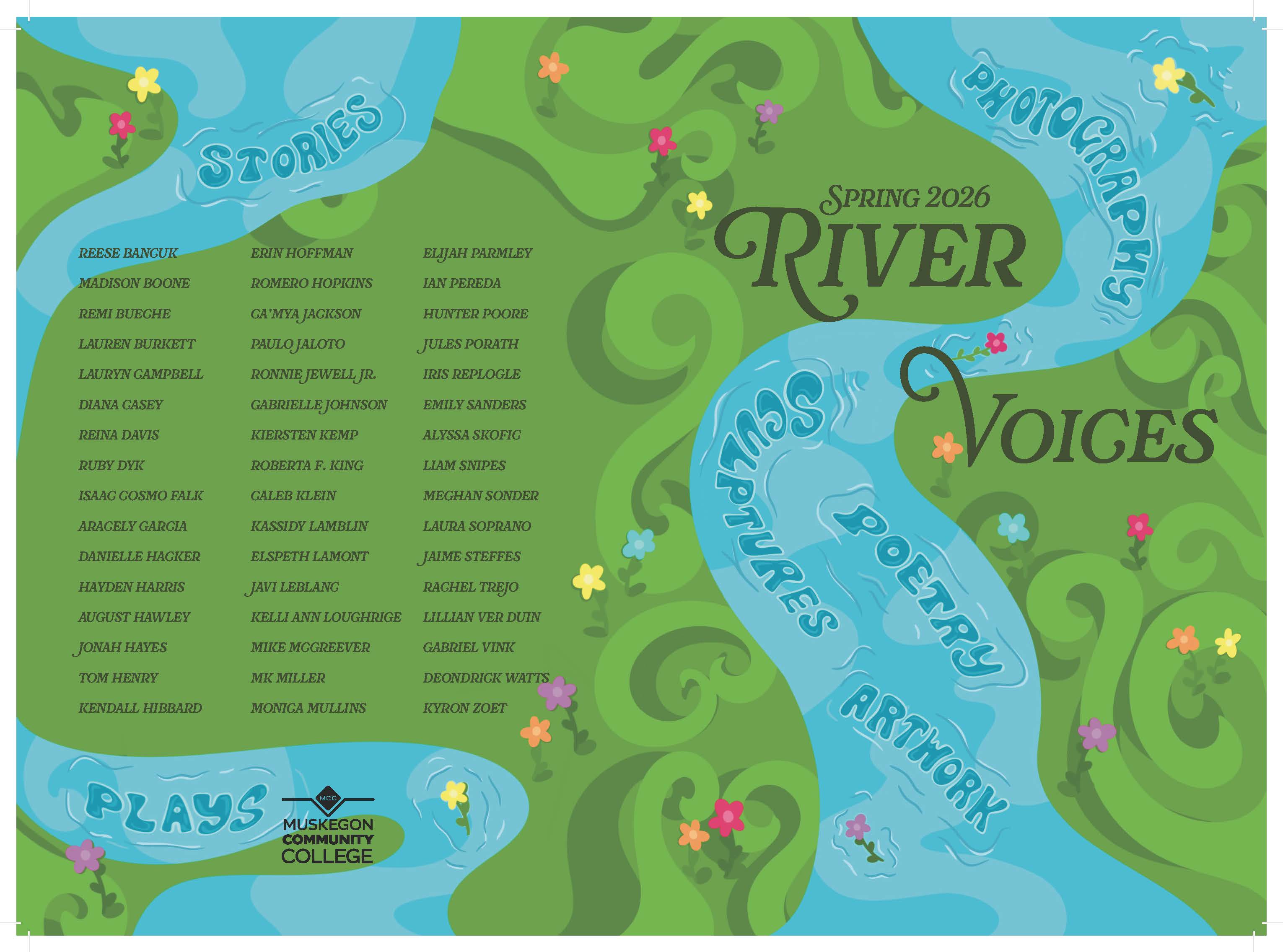 River Voices 2026 cover featuring a river and green grass graphic.