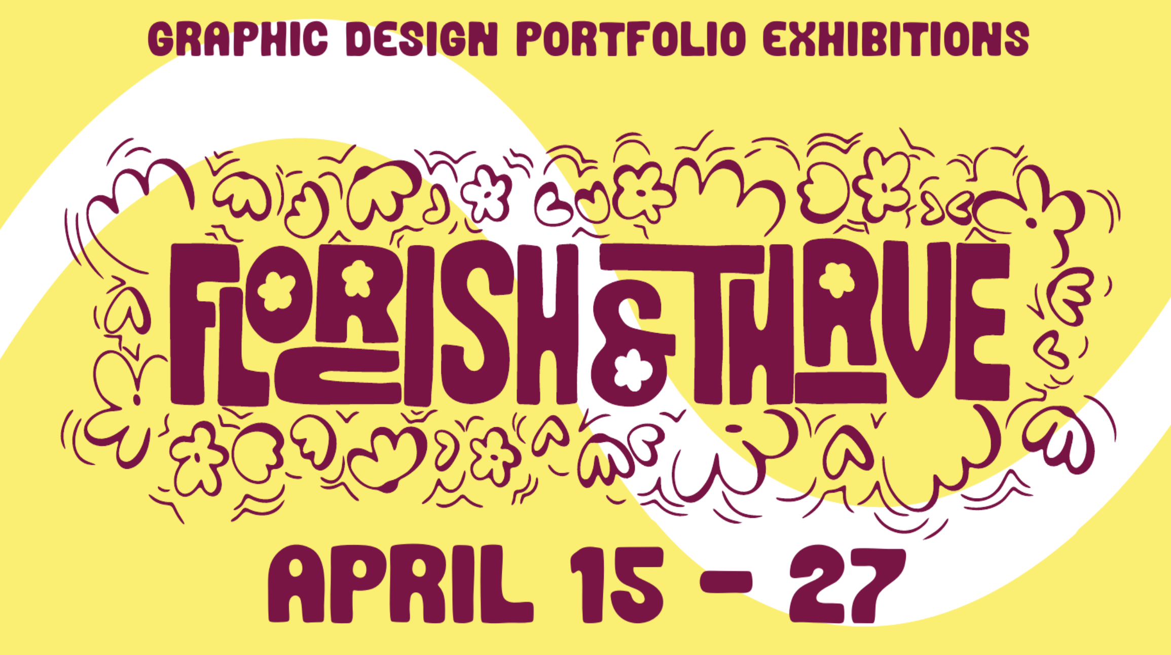 Flourish and Thrive Art Gallery Exhibition poster with flowers and hearts