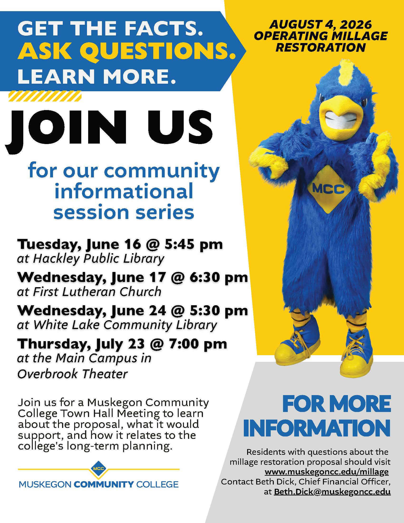 MCC Town Hall Poster featuring Jay the Jayhawk