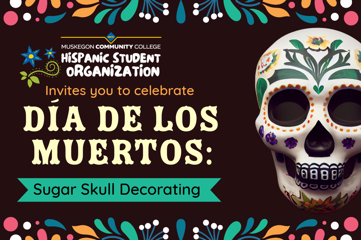 Day of the dead celebration poster featuring skull